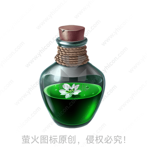 瓶内绿色液体，悬浮一朵白花