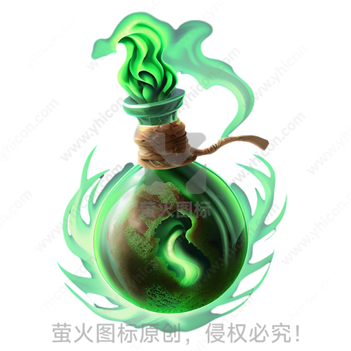 神秘绿色火焰环绕着装饰瓶
