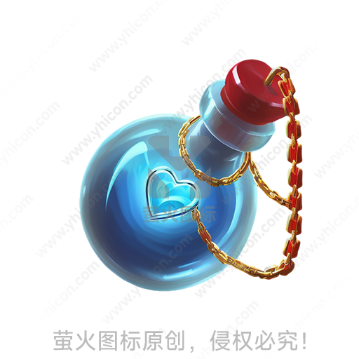 蓝色心形玻璃瓶，红色瓶塞，金色链条