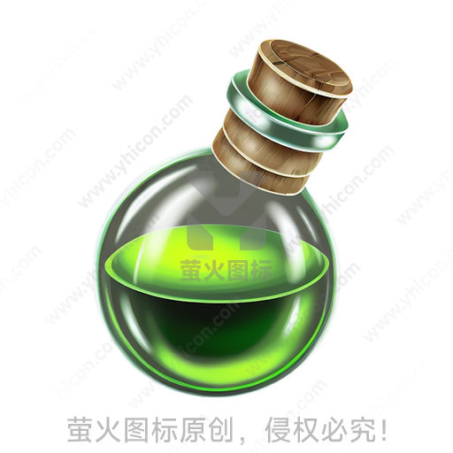 透明玻璃瓶，内装绿色液体，木塞封口