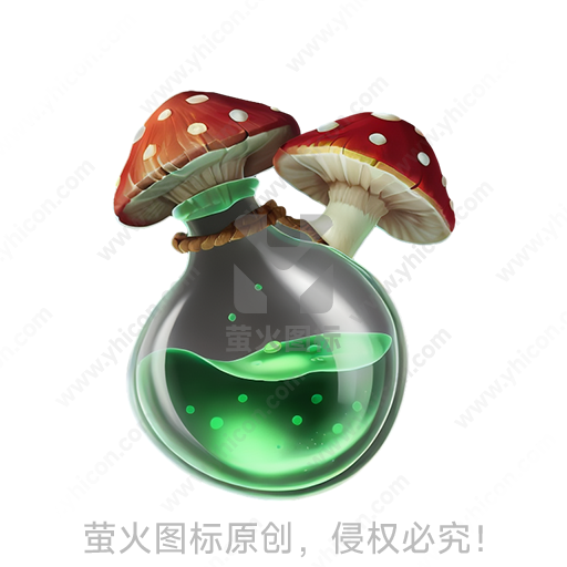 两个红帽白点蘑菇压在玻璃瓶上