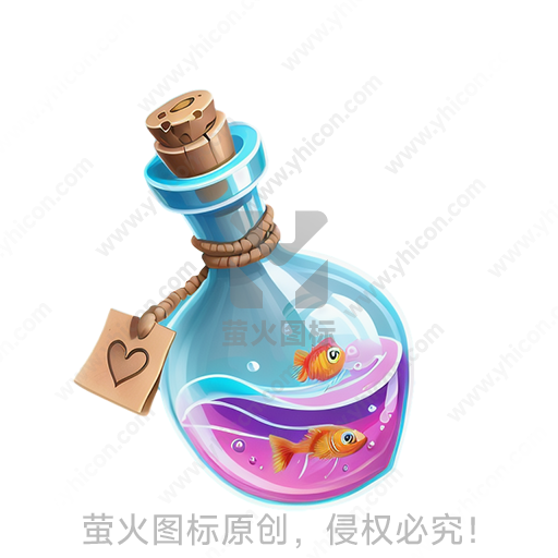 蓝色玻璃瓶装有两条金鱼和心形标签