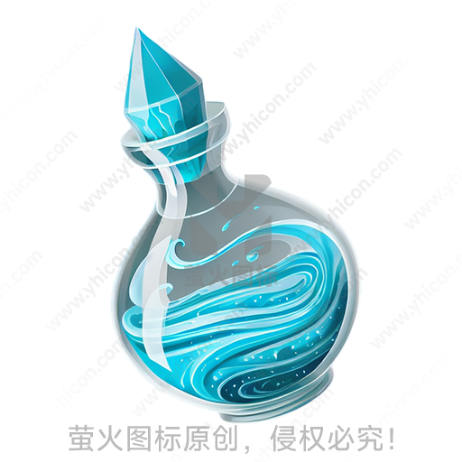 蓝色液体充满的透明玻璃瓶