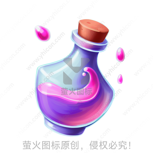 神秘紫色药水瓶，漂浮液滴