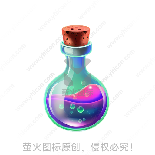 彩色液体在透明瓶中，瓶口封木塞