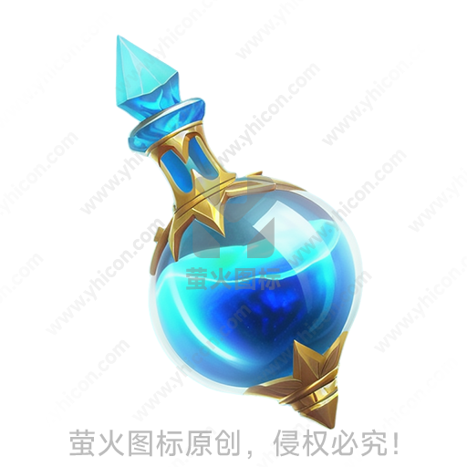 蓝色水晶瓶，金色装饰，神秘气息