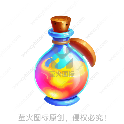 蓝色瓶子内含彩色液体，有木塞