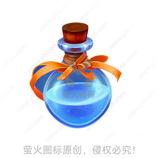 蓝色圆形玻璃瓶，木塞，橙色丝带