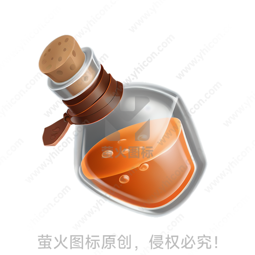 倾斜的方形瓶子里装着橙色液体
