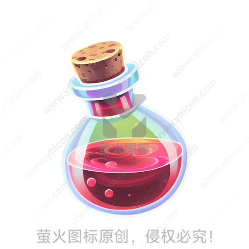 彩色的液体在玻璃瓶中，瓶口用木塞封闭