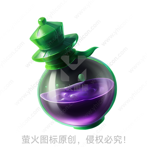 透明玻璃瓶装紫色液体，瓶盖为绿色