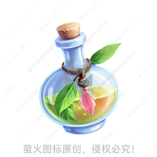 蓝色玻璃瓶，插有绿叶和粉红花朵