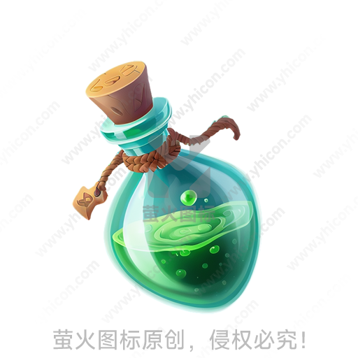 一只带木塞和绳索的绿色液体药瓶
