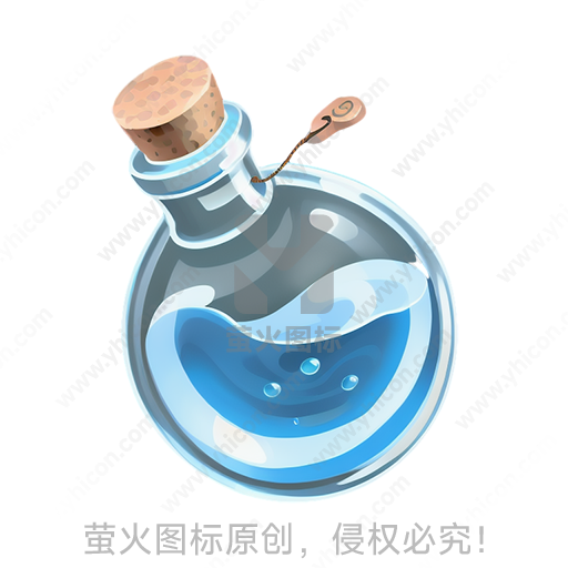 带有蓝色液体的透明玻璃瓶和软木塞