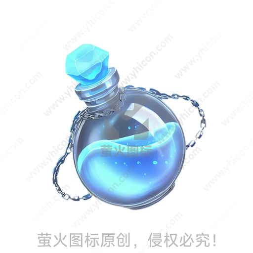 透明水晶瓶内蓝色液体荧光闪耀
