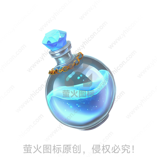 图片一个装满蓝色液体的玻璃瓶，瓶塞有宝石