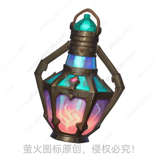 多彩的幻想风格灯笼，内有火焰