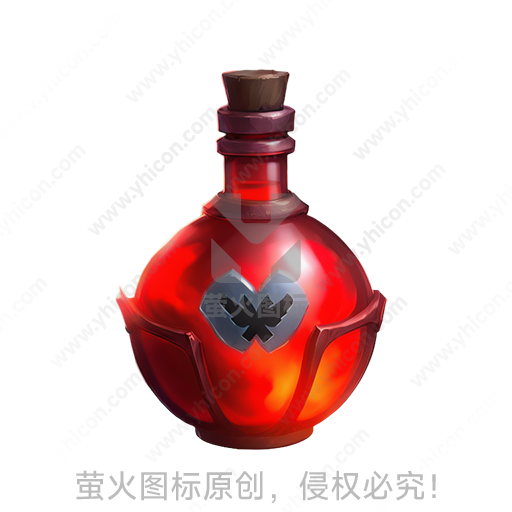 红色玻璃瓶，瓶身带有黑色标志