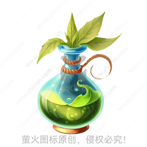 蓝色瓶子内装著魔法绿色液体和植物