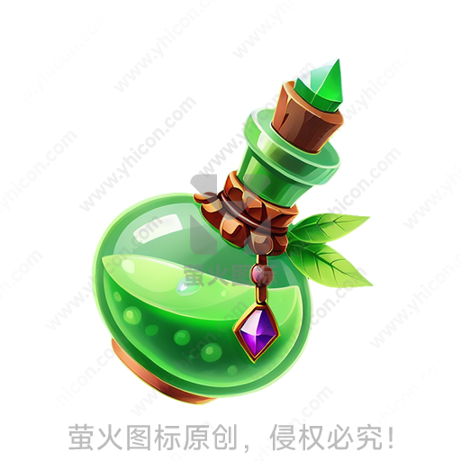 绿色药水瓶，有木塞和珠宝