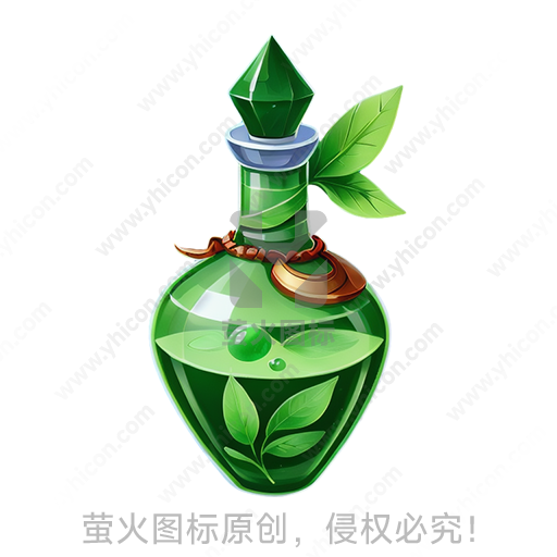 绿色水晶玻璃瓶，瓶内似有液体，瓶颈缠绳