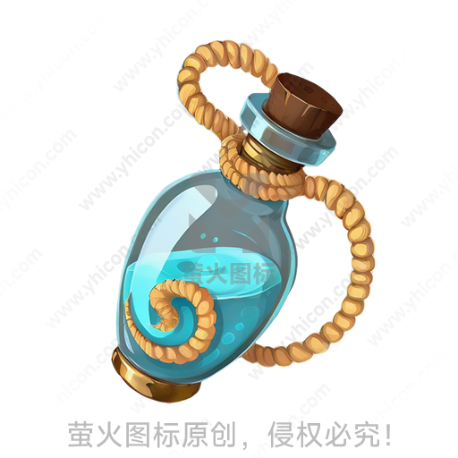 透明玻璃瓶内有蓝色液体和金色盖
