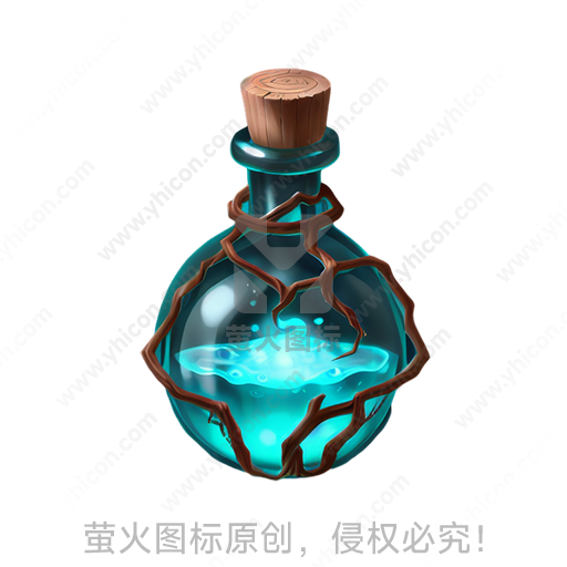 蓝色液体在木塞玻璃瓶中闪光