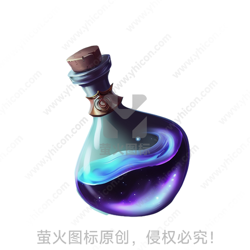 星空主题的神奇药水瓶，蓝紫色光泽