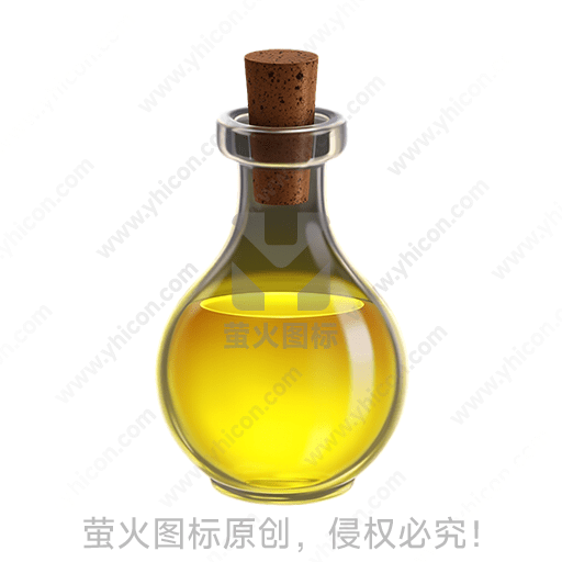 透明玻璃瓶中装有黄色液体，瓶口用软木塞封闭