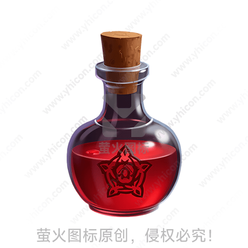 红色液体的圆形瓶子，上有花纹