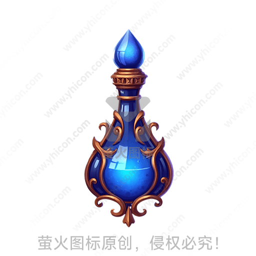 神秘蓝色液体的精致玻璃瓶