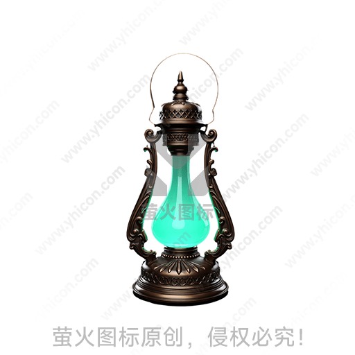 古典款式的煤油灯，绿色玻璃罩
