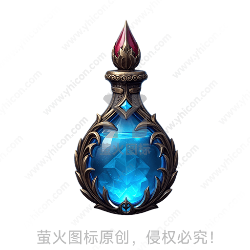 神秘蓝色水晶瓶，镶嵌精致金属装饰