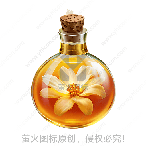 瓶内装着香水，贴有一朵白花图案