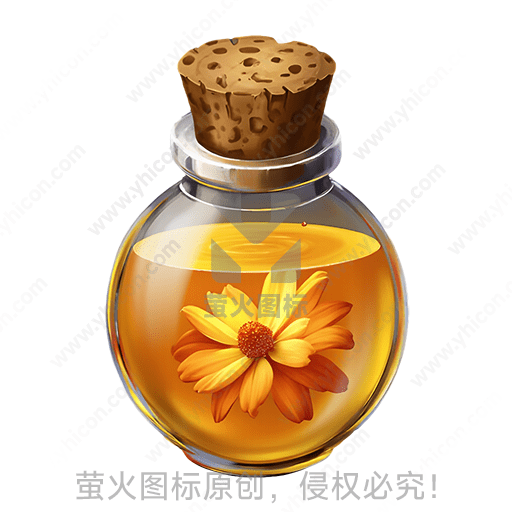 一个装满蜂蜜的透明玻璃瓶，瓶子里浮着一朵黄色小花