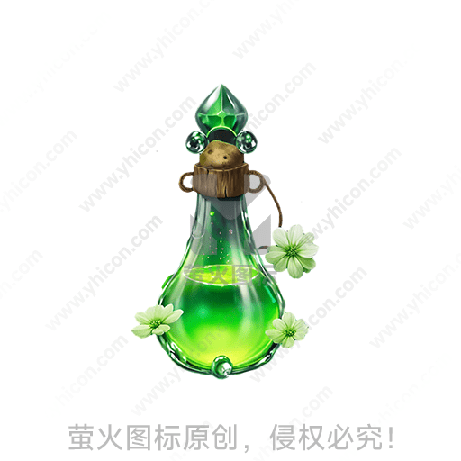 绿色液体瓶内小精灵，装饰白花