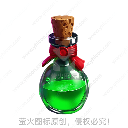 圆形瓶装绿色液体，顶部有木塞