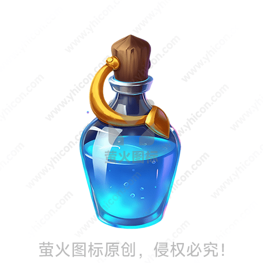蓝色玻璃瓶，装有液体，金色盖子