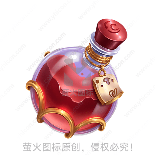 玻璃瓶内装红色液体，金色支架和塞
