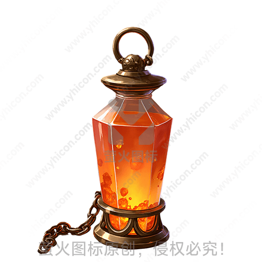 铜质链条挂的古老油灯，发光