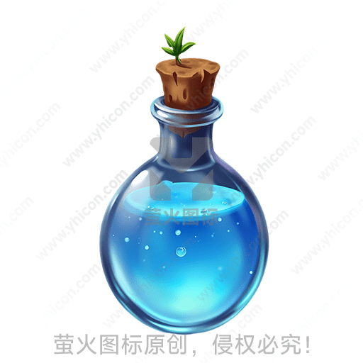 一瓶装着蓝色液体的玻璃瓶，瓶口用软木塞封闭