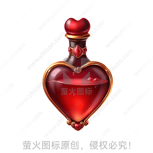 心形玻璃瓶，红色液体，金色装饰
