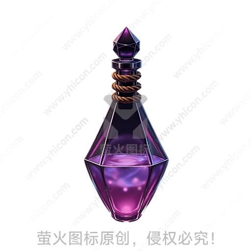 紫色透明玻璃瓶，顶部装饰绳结