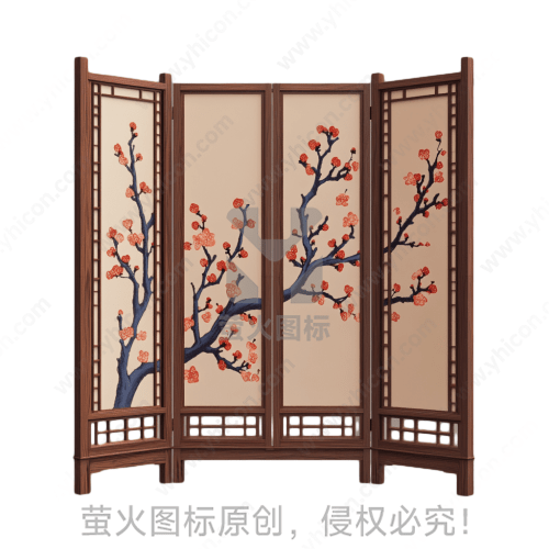 梅花图案木质屏风