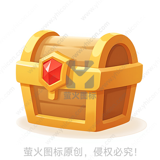 金色边框，红色宝石的木质宝箱