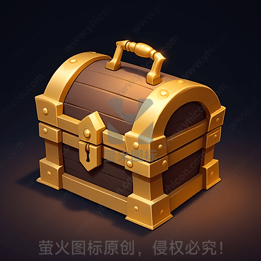 金色边框的木制宝箱，带锁