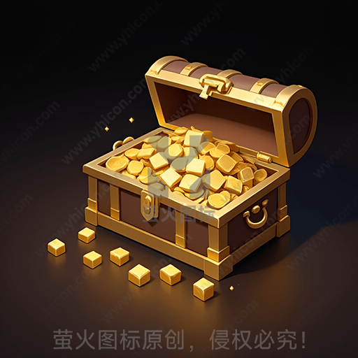 开启的金色宝箱中堆满金块