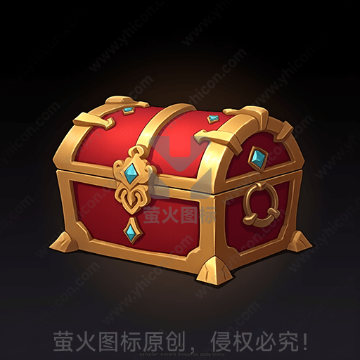 红色带金边和宝石的宝箱
