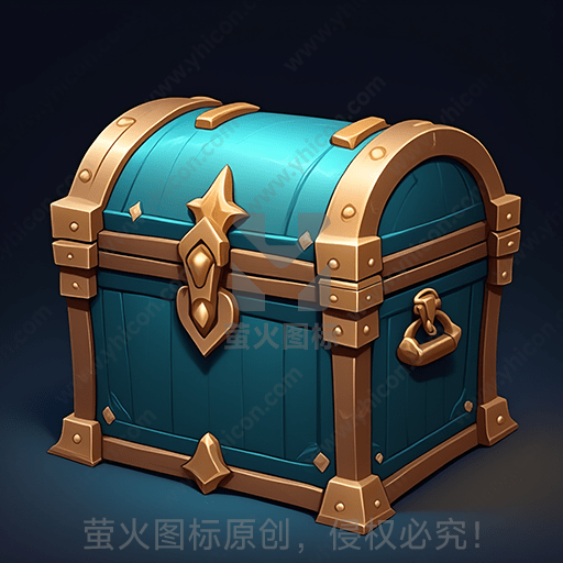 蓝色木质宝箱，金属边框与锁