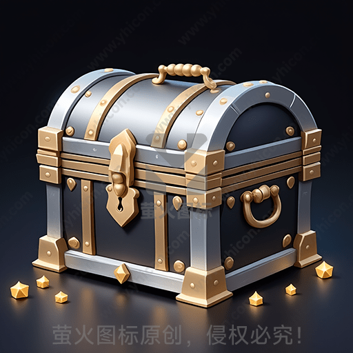 图中显示一个古典风格的宝箱，周围散落金币